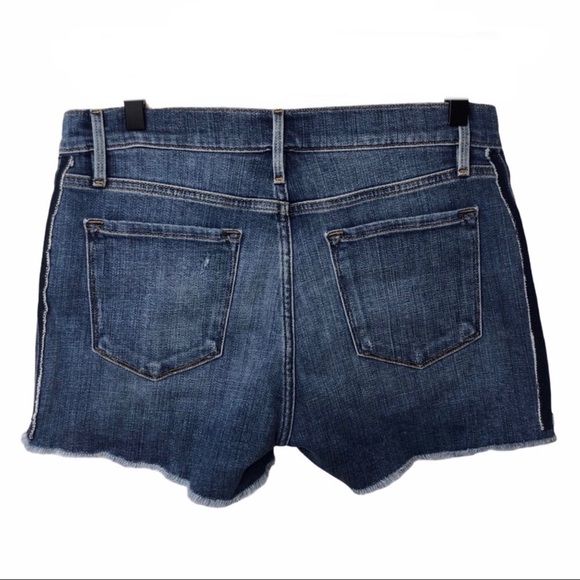 Frame Cleo Tux Stripe Fray Hem Denim Jean Shorts Size 28 Cut Off Shorts … - Picture 4 of 10